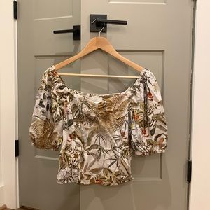 White & green floral top